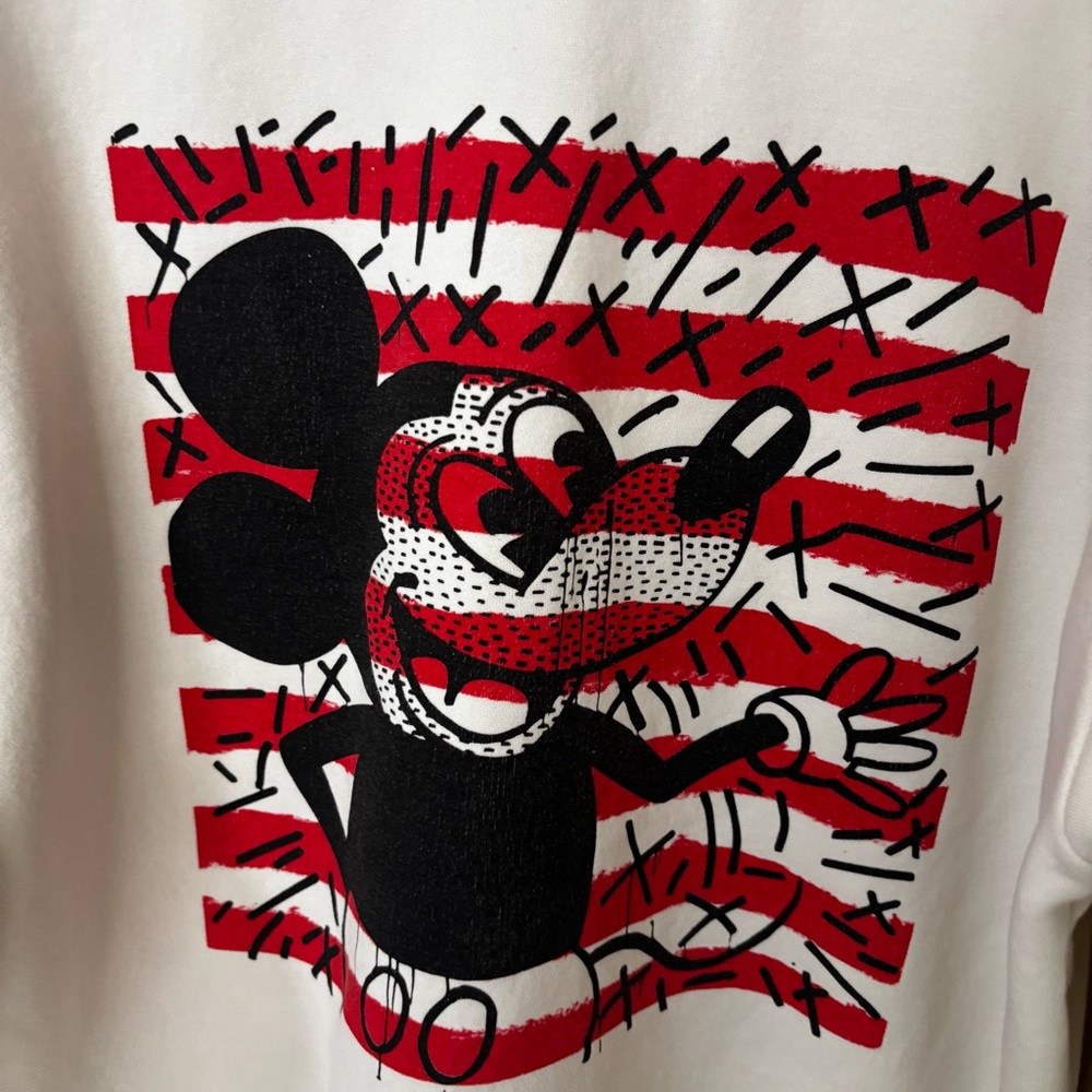 H&M x Mickey Mouse x Keith Haring Men's off white Beige Pullover Hoodie sweater - Picture 7 of 10